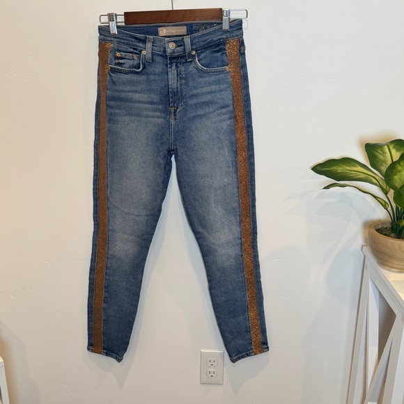 7 FOR ALL MANKIND Shimmer Stripe Skinny Ankle Jeans In Luxe Vintage Muse 26 - Picture 2 of 8